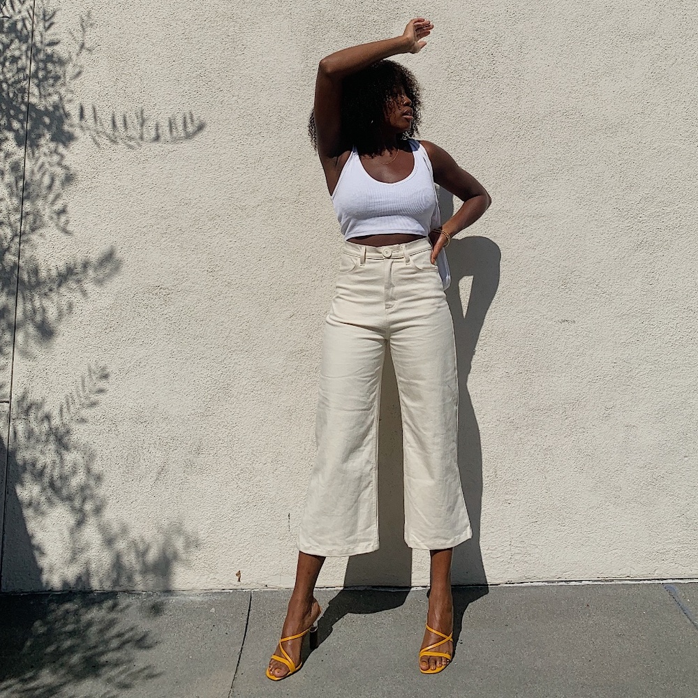 WHIMSY + ROW Flora Pant High Rise Wide Leg Natural 27